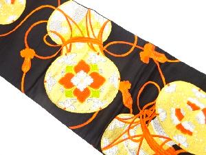 アンティーク　鼓に花・蝶模様織り出し袋帯（着用可）